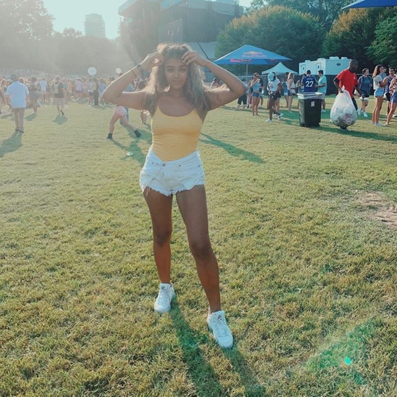 Mustard yellow striped body suit - Picture 2 of 3